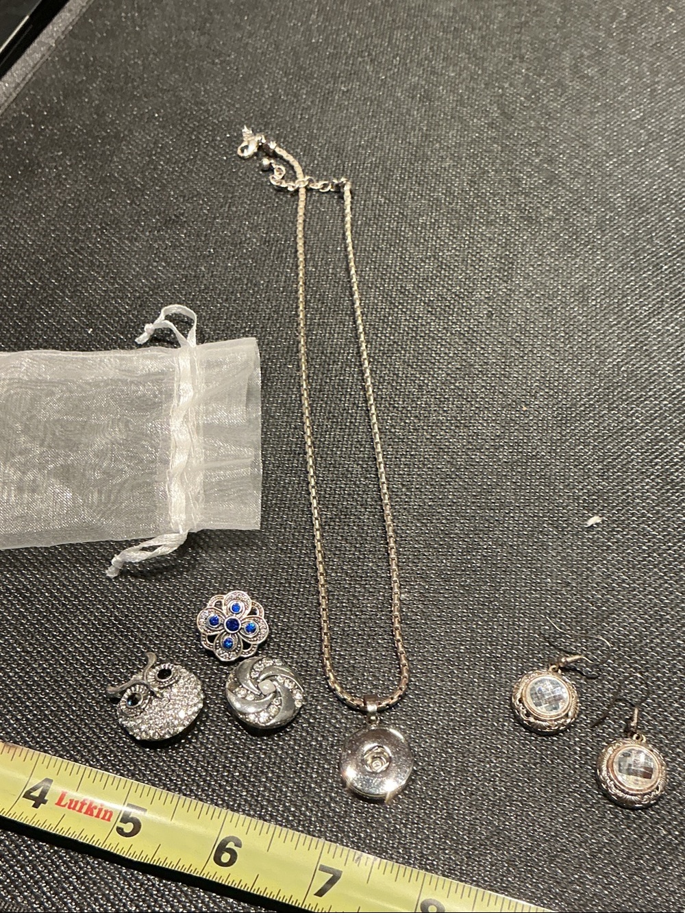 Silver Blue and Clear Pendant Necklace and Charm Set